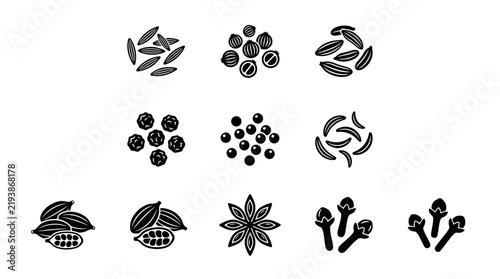 Black and white flower seed icons.