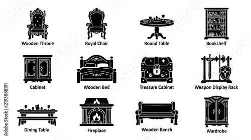 Black and white furniture icons set.
