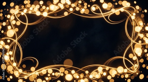 Golden Swirling Lights Frame with Bokeh Effect on Dark Background