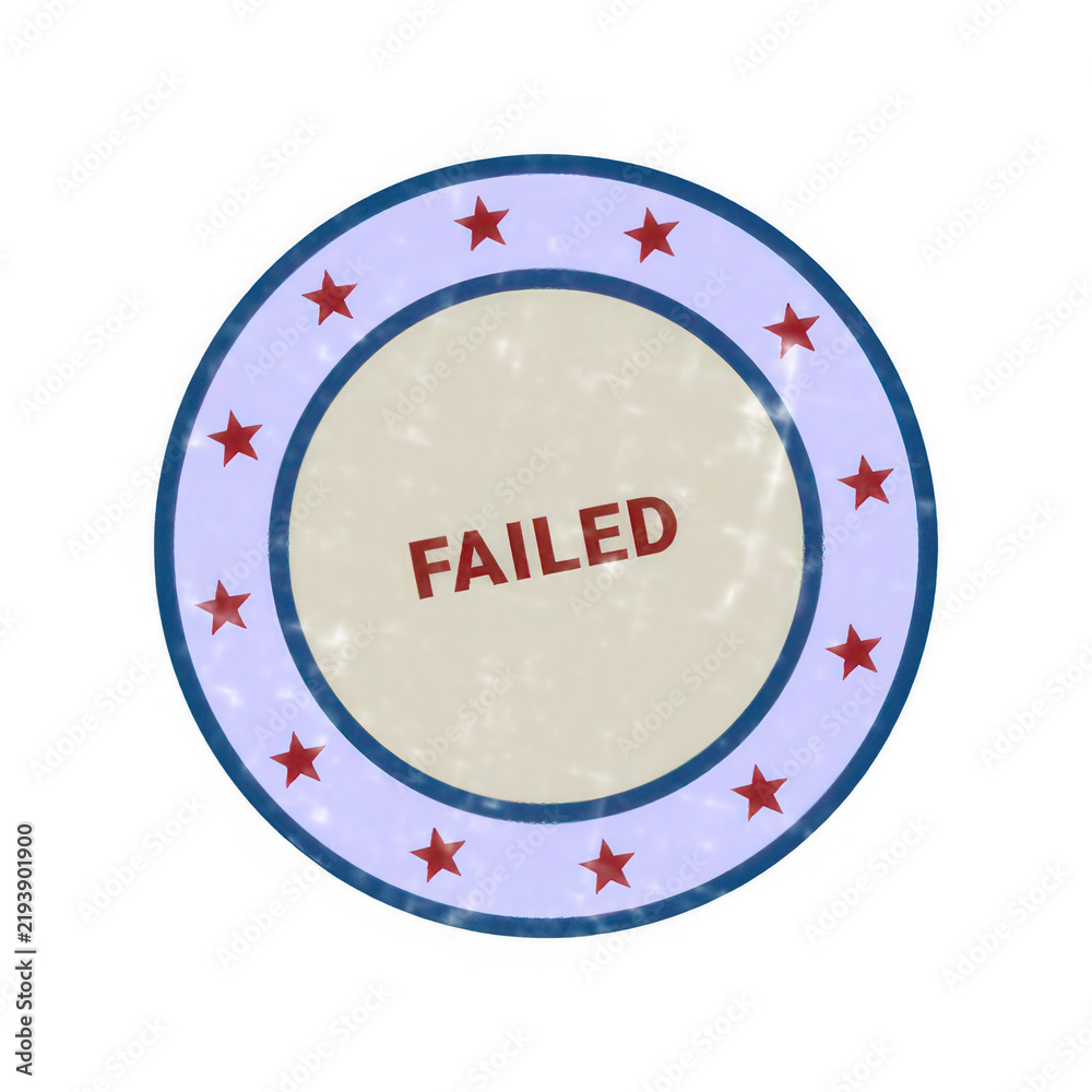 Fototapeta premium Red failed status badge with blue border and white text isolated on transparent background