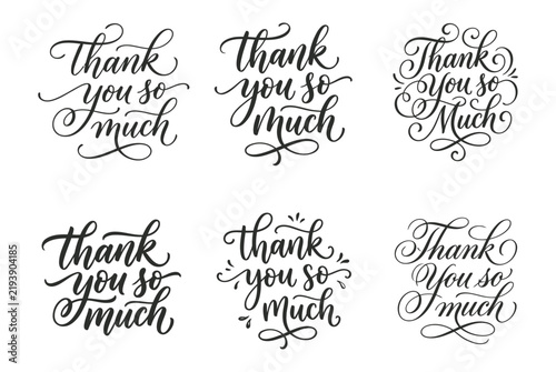 Thank you so much decorative cursive lettering collection with gratitude