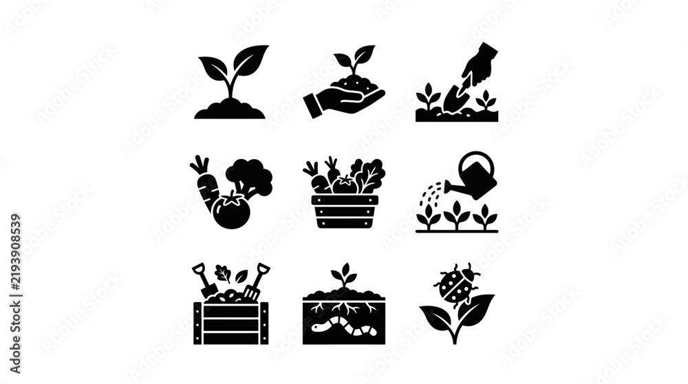 Fototapeta premium Black and white plant icons set.