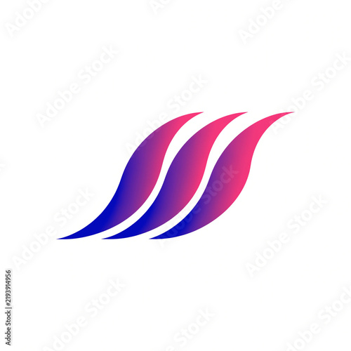 Abstract wave logo icon with purple and pink gradient, modern curved swoosh graphic element, vibrant flowing lines on white background