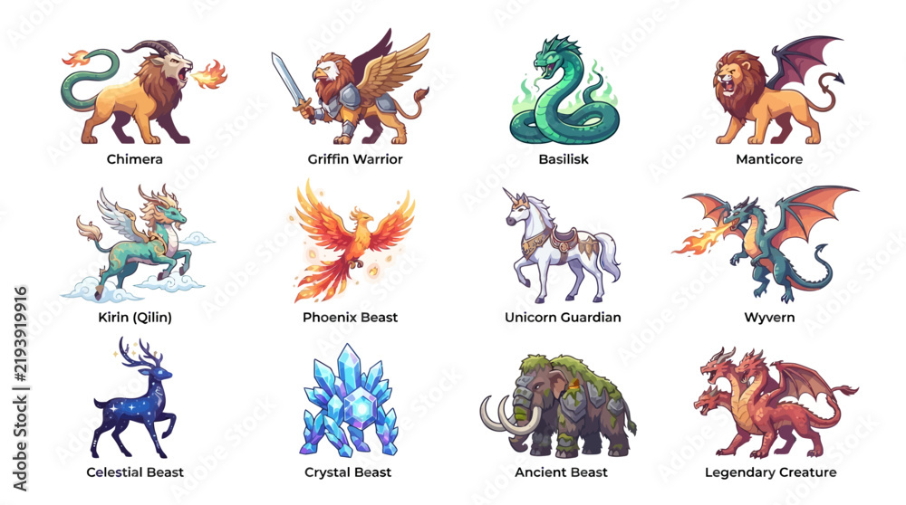 Fototapeta premium Mythical creatures fantasy animals dragons.