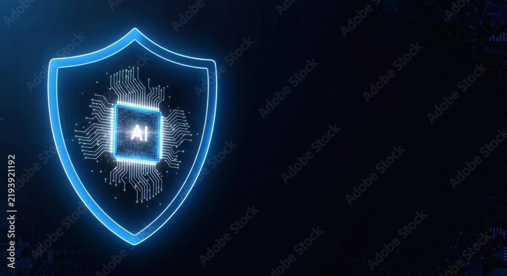 Fototapeta premium Artificial intelligence cybersecurity shield representing secure data protection and advanced machine learning network safety systems