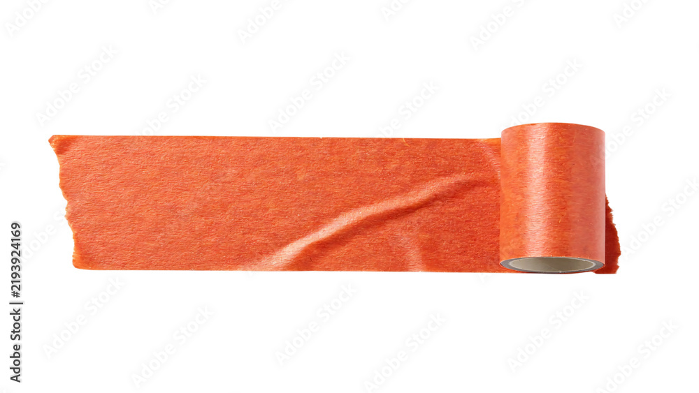 Fototapeta premium Roll of orange painter's tape with torn edge solated on transparent background