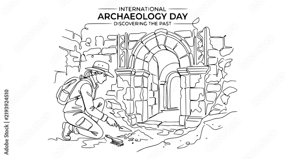 Fototapeta premium Archaeologist Digging Ancient Ruins, International Archaeology Day Illustration