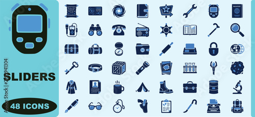 Картината върху платно Sliders and miscellaneous utility set of forty eight blue and black symbols on a