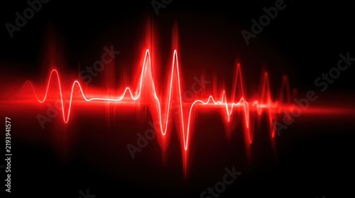 Red Pulse Waveform on Black Background Representing Heartbeat and Medical Signal for Technology and Health Concepts