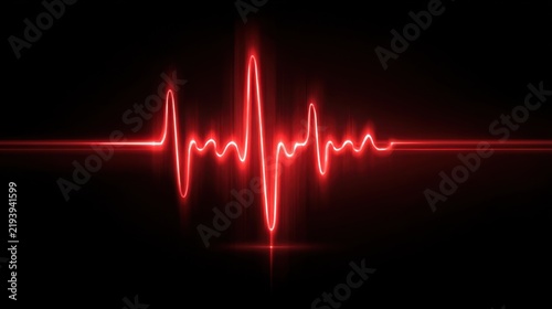 Red Heartbeat Line Pulsing Against Black Background Representing Vital Signs and Medical Monitoring Concepts