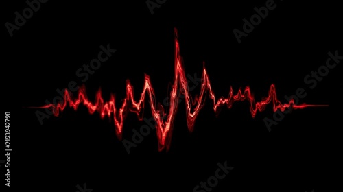 Dynamic Red Waveform on Dark Background Illustrating Sound or Pulse Visualization Concept in Abstract Art Style