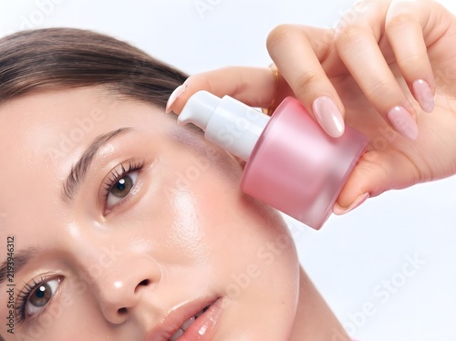 Close Up Woman Applying Skincare Product to Face
