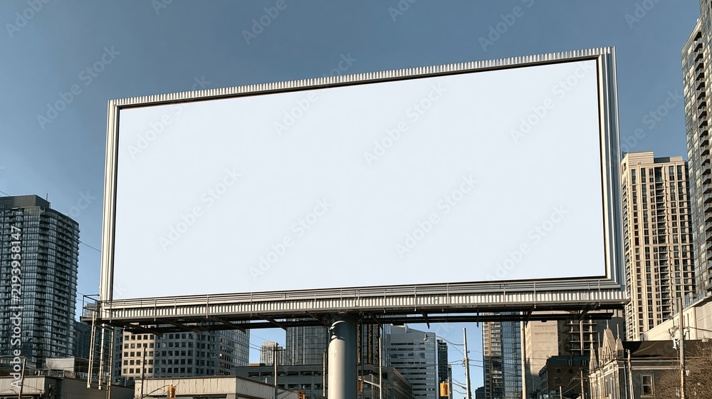 Obraz premium Empty billboard structure against urban skyline backdrop