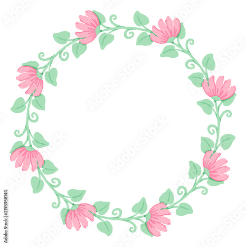 Floral Wreath of Pink Flower and Green Vines Illustration