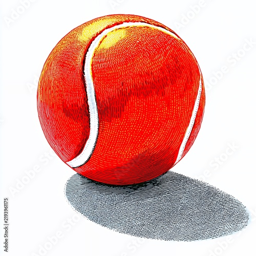 Orange Tennis Ball with Stippled Texture and Shadow