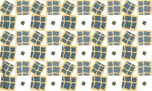 Abstract Geometric Pattern with Blue and Yellow Squares on White Background.