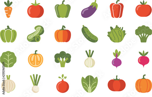 Vegetable icon set in flat design style for healthy food and grocery shopping