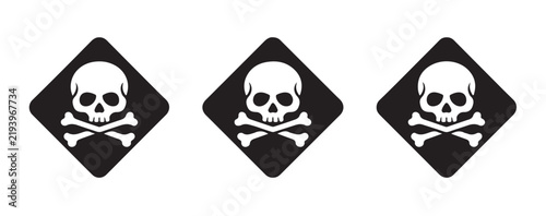 Картината върху платно Skull and crossbones black silhouette icons inside diamond frames for chemical danger and hazardous warning