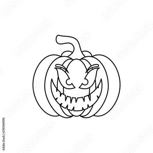 One line art Halloween Pumpkin illustration. line art, one continuous line, simple, hand drawn and sketch style. Black and white with happy pumpkin.