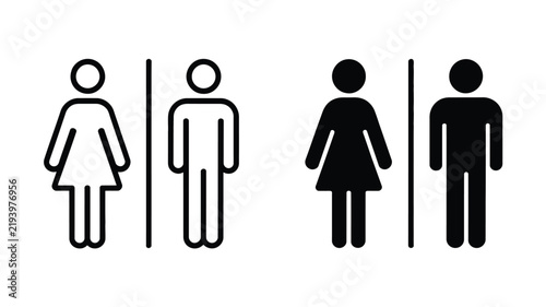 Toilet icon woman man sign vector featuring male and female restroom symbols for public facilities, buildings, wayfinding systems, and minimalist signage