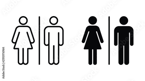 Toilet icon woman man sign vector featuring male and female restroom symbols for public facilities, buildings, wayfinding systems, and minimalist signage