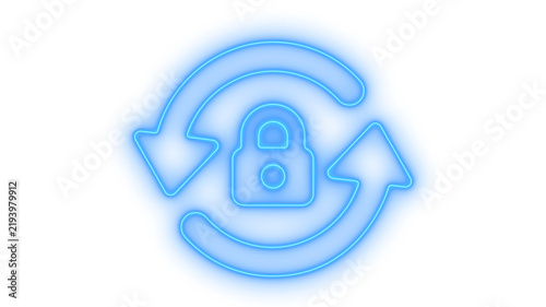 Glowing neon security update padlock icon isolated on transparent background. Password reset. Cyber security sync. Privacy protection. Data reload.