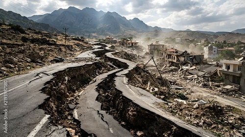Ground Crack. Cracked Earth Surface. Geological Disaster and Earthquake Risk Concept