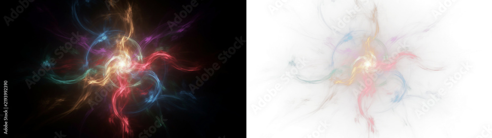 Fototapeta premium Bright energy spiral background, abstract multicolored light vortex isolated on transparent background