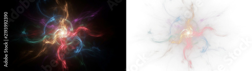 Bright energy spiral background, abstract multicolored light vortex isolated on transparent background