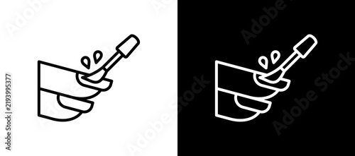 Nail Polish Line Icon On White and Black Backgrounds.   