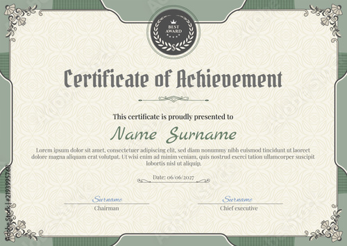Elegant vintage certificate of achievement template with luxury border
