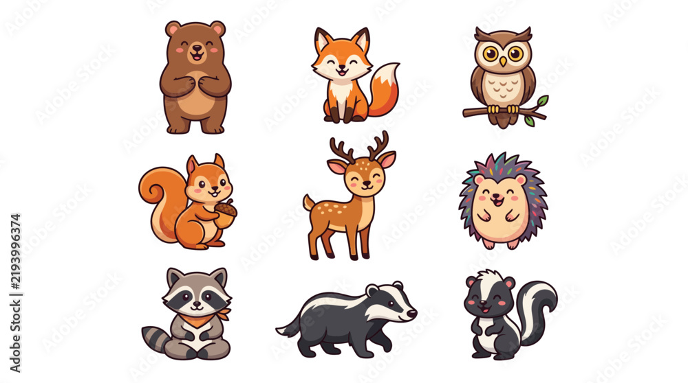 Obraz premium Cute woodland animal sticker collection.