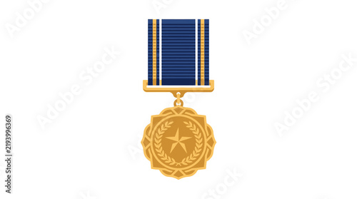 Bild auf Leinwand Golden Medal with Blue and Yellow Ribbon