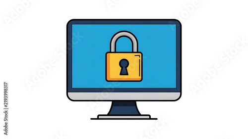 Computer monitor showing a digital security padlock icon