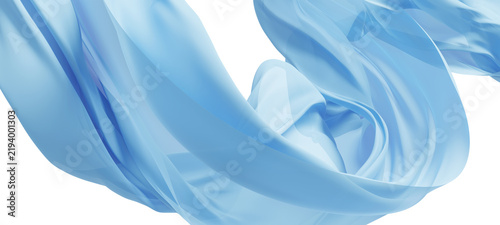 Light blue sheer fabric flowing in the wind isolated on transparent background 3D render