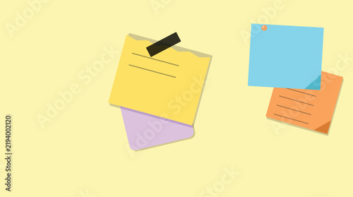 Colorful sticky notes with paperclip floating