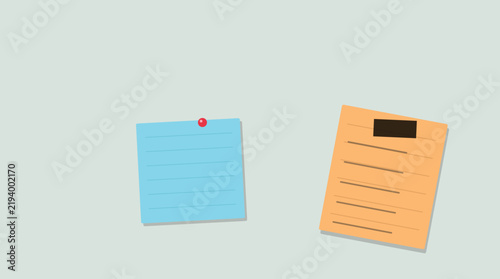 Colorful sticky notes with pin and clipboard
