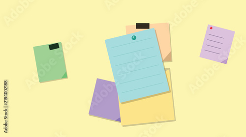 Colorful sticky notes with pins floating