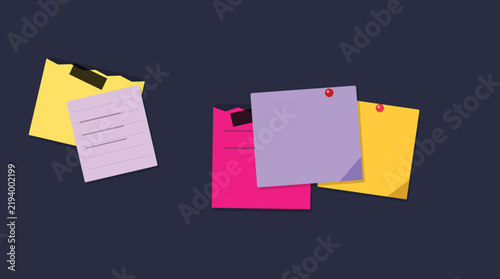 Colorful sticky notes with pins floating