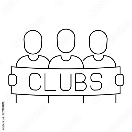 Clubs linear icon with group of members holding banner symbol for community organization