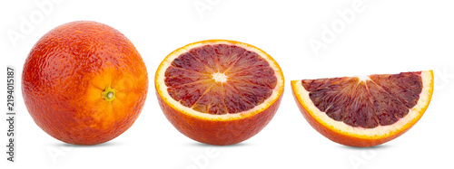 Collection of Blood Orange  isolated. Whole lemon, half of Blood Orange  fruit and cut in a slice isolated on transparent png