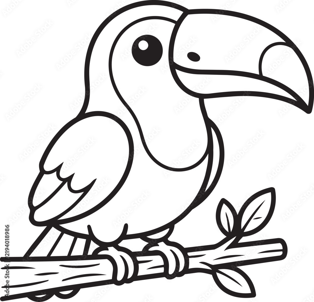 Obraz premium cute toucan bird sitting on a branch line art vector illustration