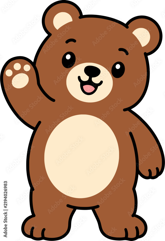 Obraz premium Cute Brown Bear Waving Hand Cartoon Vector Illustration