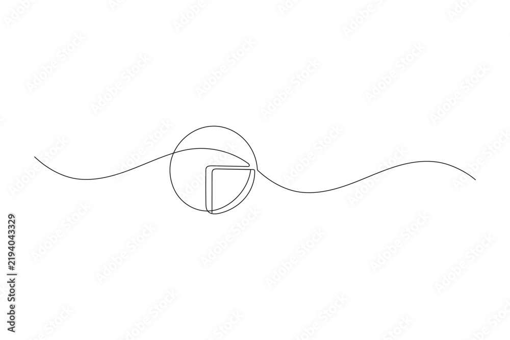 Obraz premium Pie chart continuous one line art featuring quarter slice segment with editable stroke.
