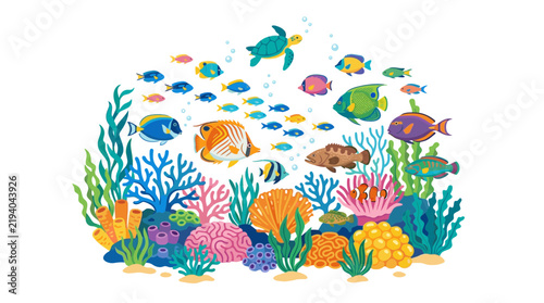 Vibrant Coral Reef Scene with Diverse Marine Life