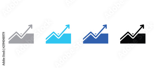 Blue financial growth graph icon with upward arrow showing progress business financial progress marketing illustration isolated background statistics analysis corporate increase