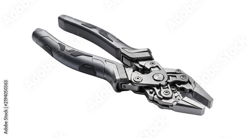 Professional heavy duty pliers with ergonomic black handles, industrial steel hand tool for construction, modern mechanical wire cutters for repair isolated PNG with Transparent Background