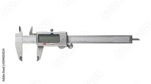Digital vernier caliper for precision measurement, stainless steel electronic micrometer tool, industrial sliding gauge for engineering and carpentry isolated PNG with Transparent Background