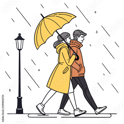Romantic Rainy Stroll, generative AI. 