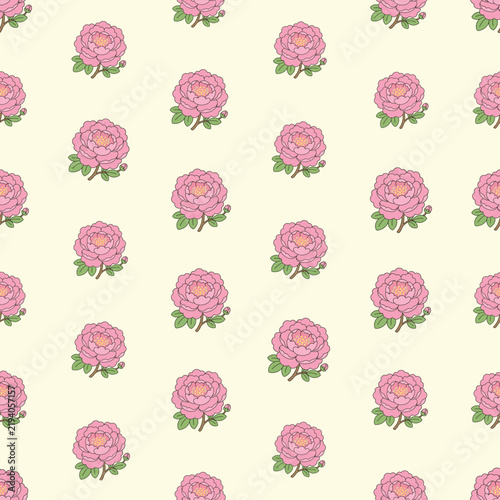 Seamless Pink Peony Floral Pattern on Cream Background